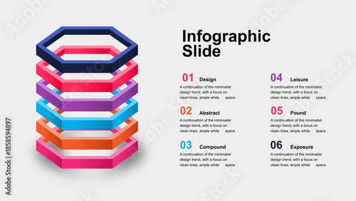 Modern Infographic Presentation Slide with 3D Hexagonal Stack