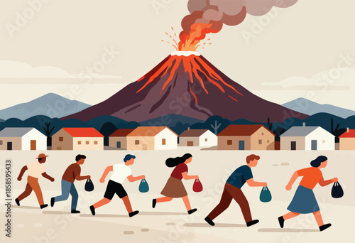 People fleeing eruption near village