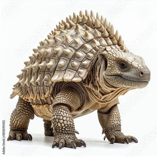 Detailed studio shot of a spiky creature in beige tones isolated on white background