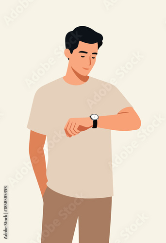 Man checking his wristwatch, looking down