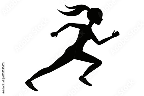 sporty girl silhouette vector, woman runner black symbol
