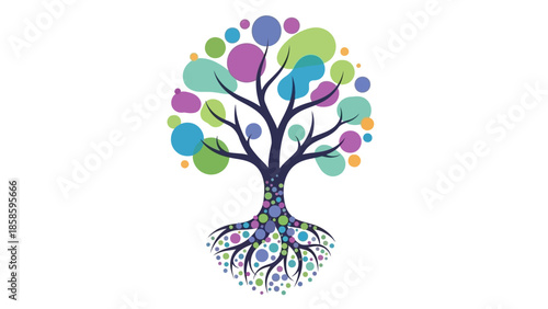 Abstract Tree with Colorful Circle Leaves Design