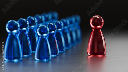 Tableau sur toile Standout Red Token: Contrast in a Group of Blue Game Pieces