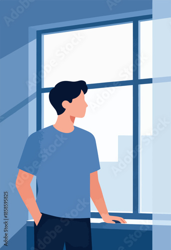 Person looking out large window