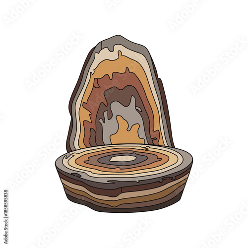 abstract geological cross section of stone, organic layered rock formation with concentric rings, natural mineral texture illustration