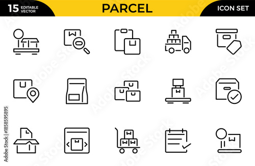 Parcel outline icon set. Delivery methods, courier, order tracking, box. Thin outline icons pack. Vector illustration