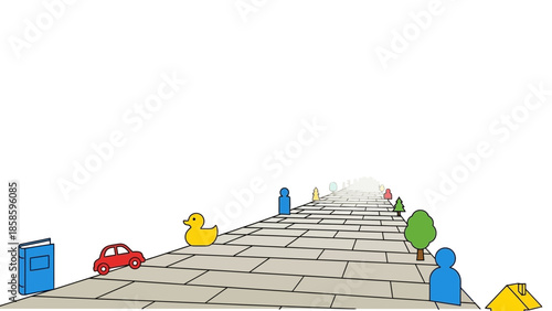 Perspective Road Path with Toys Leading to Horizon