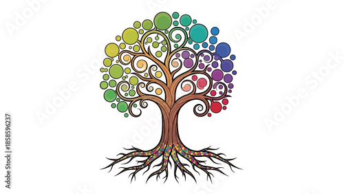 Colorful Abstract Tree with Circle Leaves Illustration