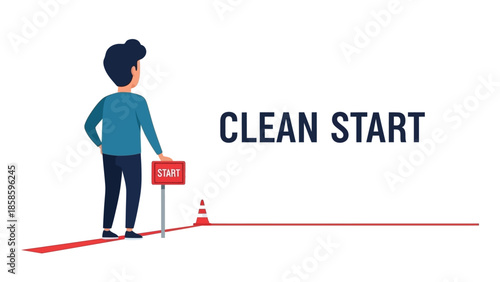 Clean Start Business Concept with Man and Road Sign