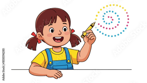 Cute Little Girl Drawing Colorful Swirls on Wall