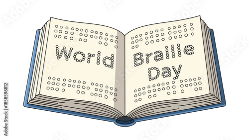 3D Style Open Book with Braille Dots and Text