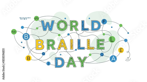 World Braille Day with Network Connection Lines Background