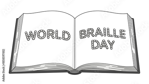 Open Book with World Braille Day Text made of Dots