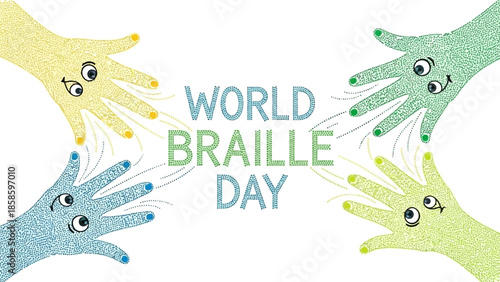 World Braille Day Concept with Colorful Hands Reaching - Inclusion Poster