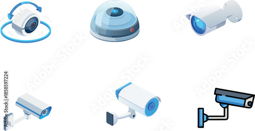 Professional Security Surveillance Camera and CCTV System Icon Set