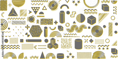 Collection of Geometric shapes. Memphis design, retro elements Set for web, vintage, advertisement, commercial banner, poster, leaflet, billboard, sale. trendy halftone vector geometric shapes.