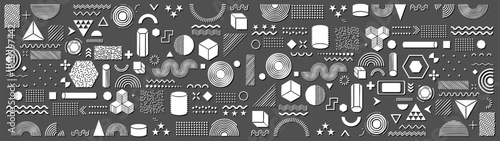 Set of Geometric shapes. Memphis design, retro elements for web, vintage, advertisement, commercial banner, poster, leaflet, billboard, sale. Collection trendy halftone vector geometric shapes. 