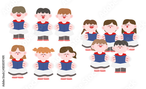 Cute Kids Choir Singing Illustration