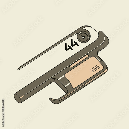 A stylized illustration of a modern, sleek mechanical device with the number 44, possibly a tool or a component.