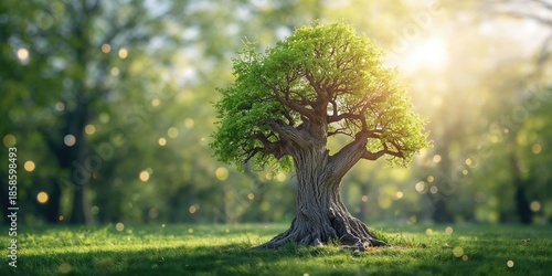A mature tree showing fresh sprouts on its trunk, emphasizing regeneration and ecological health, Earth Day