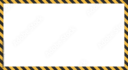 Yellow and black caution stripe frame border, construction warning safety background with empty copy space, industrial hazard design template