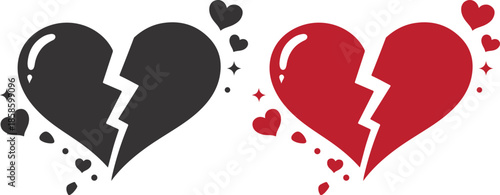 Broken heart silhouette vector, heartbreak love symbol illustration