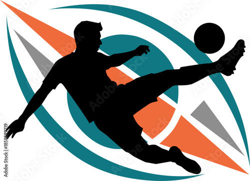Silhouette of soccer player with abstract elements. Perfect for sports blogs, posters, or social media posts with dynamic visuals.