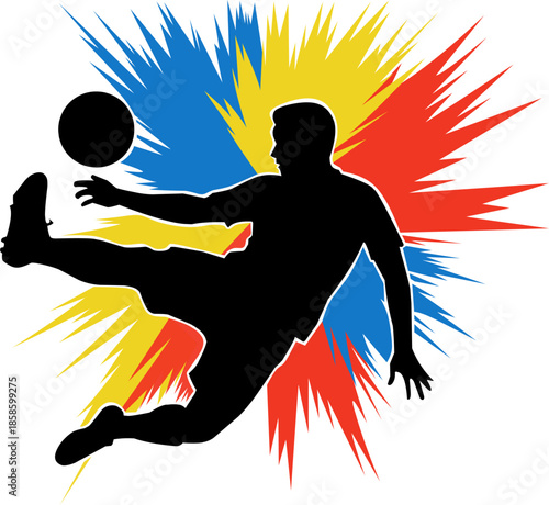 Silhouette of soccer player with abstract elements. Perfect for sports blogs, posters, or social media posts with dynamic visuals.