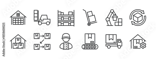 Linear Style Icon of Warehouse Logistics and Shipping