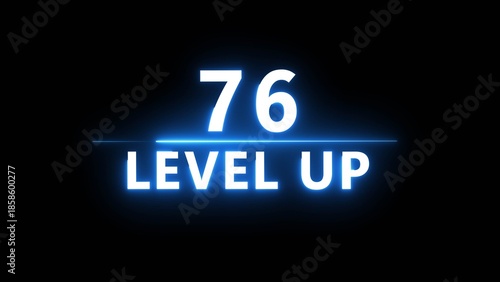 Neon level up 76 number illustration. Neon next level.  Neon level up text on black background.