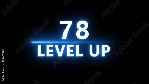 Neon level up 78 number illustration. Neon next level.  Neon level up text on black background.