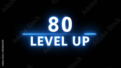 Neon level up 80 number illustration. Neon next level.  Neon level up text on black background.