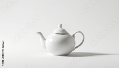 White porcelain teapot isolated on a plain background, designed for tea preparation or retail presentation