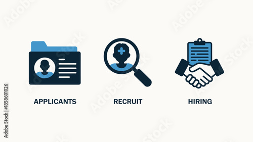 Recruitment Process Icons in Minimalist Flat Design with Blue Color Scheme for HR Website Template