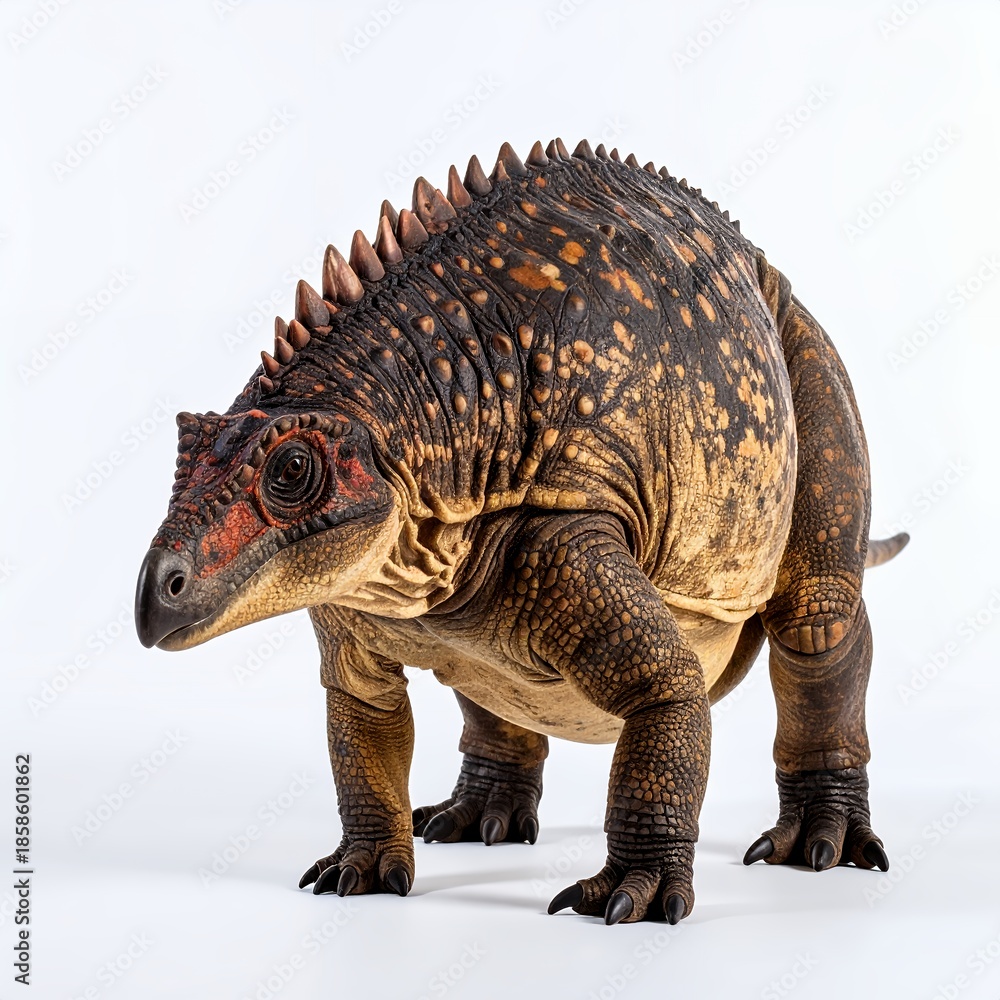 Fototapeta premium Detailed dinosaur sculpture on a pristine white backdrop showcasing intricate scales