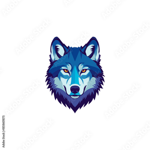 Blue Wolf Head Portrait Illustration with Red Eyes.