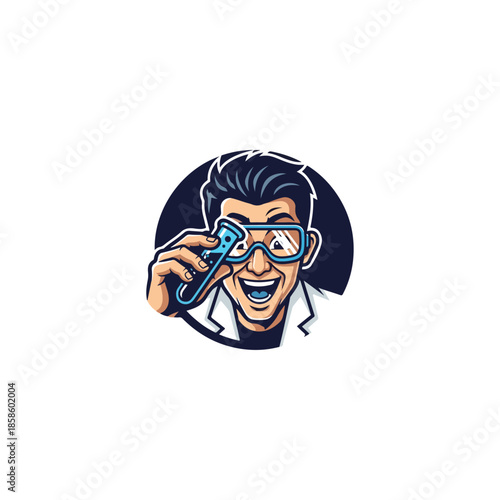 Cartoon scientist wearing goggles performing experiment.