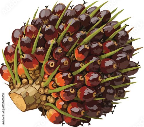 Pinecone with brown and red seeds.