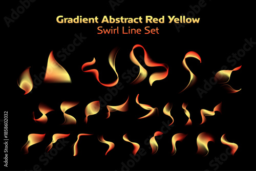 Gradient Abstract Orange Yellow Swirl Line Set