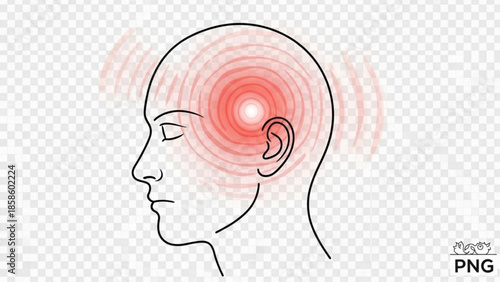 Headache pain concept with red waves on a transparent background