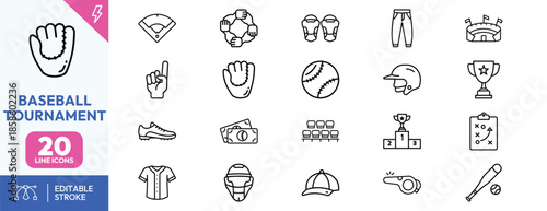 Baseball Tournament Icons Set