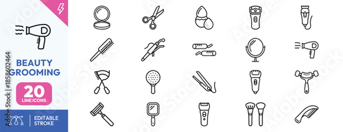 Beauty Grooming Icons Set for Personal Care and Makeup