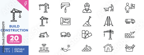 Construction icons set for building and architecture projects
