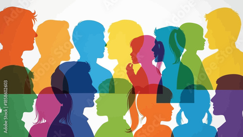 Diverse silhouettes in vibrant colors symbolizing unity and communication