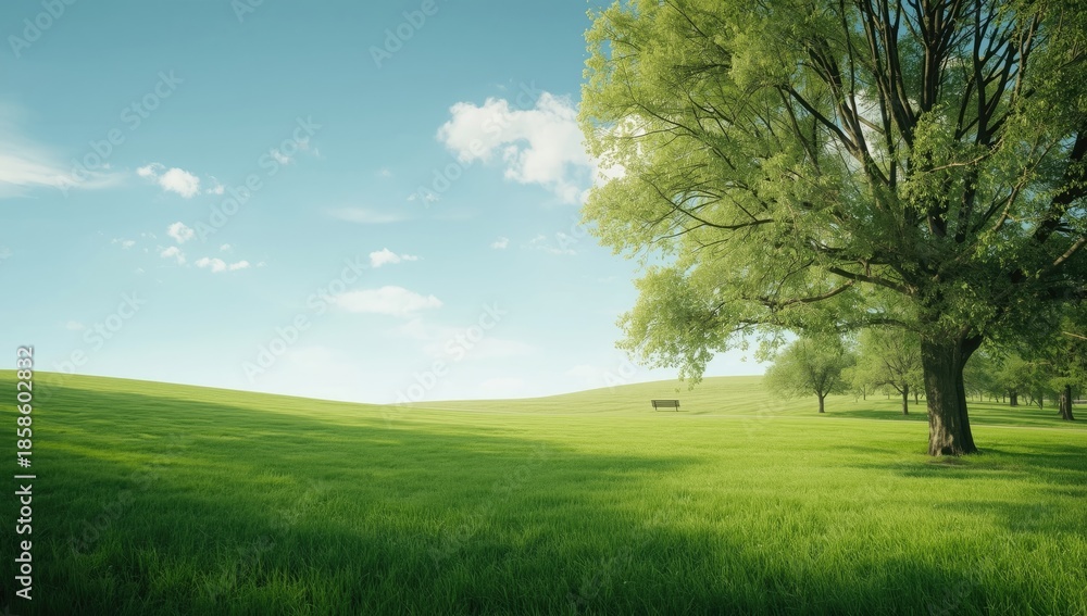 Fototapeta premium Public park grass field serving as a backdrop for layout and text placement