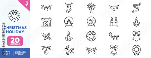 Christmas Holiday Line Icons Set