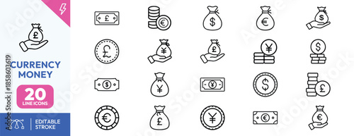 Currency Money Line Icons