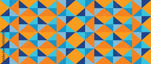 Vibrant Orange Blue Teal Geometric Triangle Seamless Pattern Background - Modern Abstract Mosaic Vector Texture, geometric pattern.