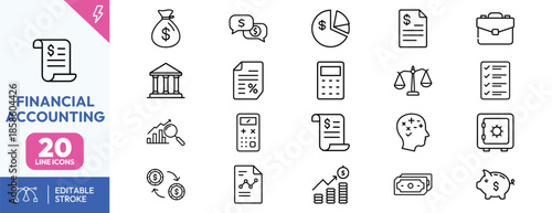 Financial Accounting Icons Set for Business and Money Management