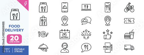 Food Delivery Icons Set for Business and Marketing